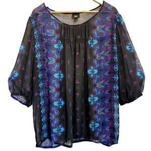 Mossimo Sheer Oversized Boho Paisley Floral Womens Top Size XXL Resort Vacation